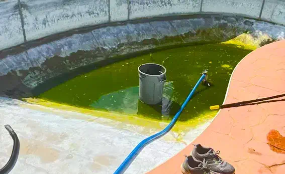 Swimming pool with liner removed in process of repair